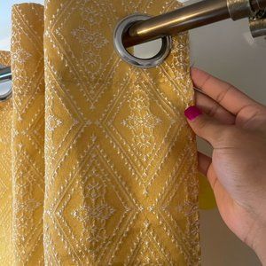 Vintage Yellow grommet stitched curtains (4 panels)